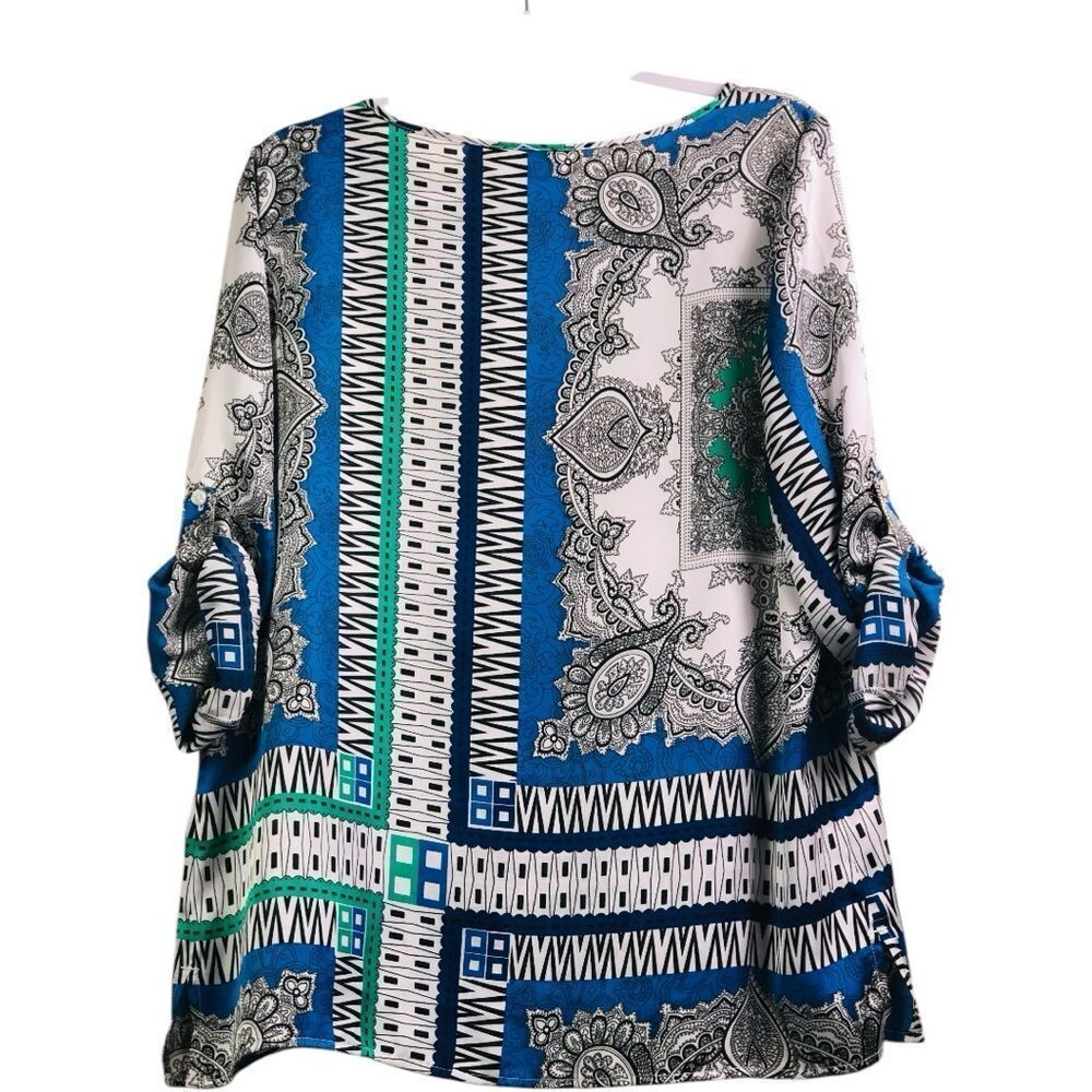 Chico’s Blue and Green Patchwork Top Blouse - Picture 2 of 9